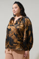 Palm Tropics Midnight Jovie Split Neck Satin Raglan Blouse Curve