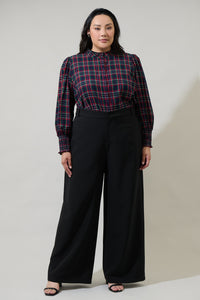 Chapman Plaid Split Neck Top Curve