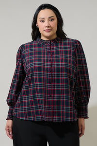 Chapman Plaid Split Neck Top Curve