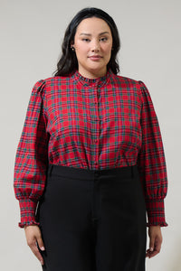 Chapman Plaid Split Neck Top Curve