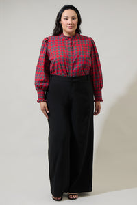 Chapman Plaid Split Neck Top Curve