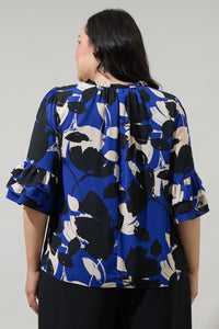 Anthem Floral Break Room Split Neck Ruffle Blouse Curve