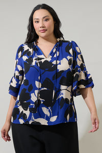 Anthem Floral Break Room Split Neck Ruffle Blouse Curve