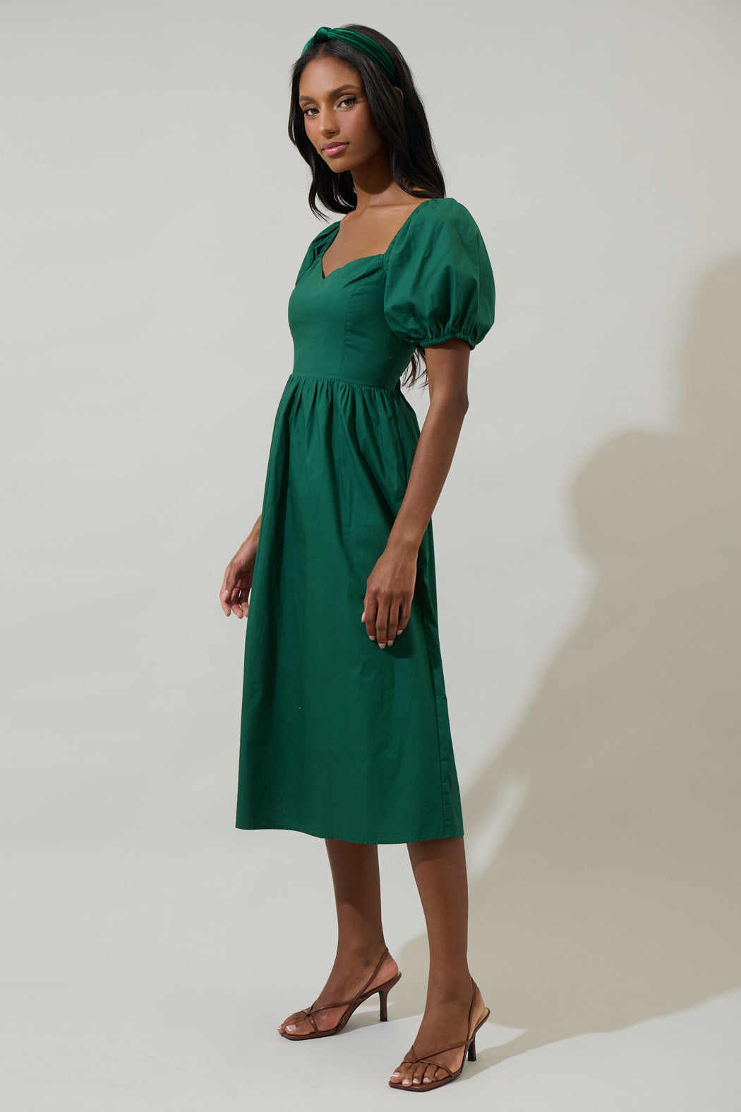 Sun City Alessi Puff Sleeve Midi Dress EMERALD / XS