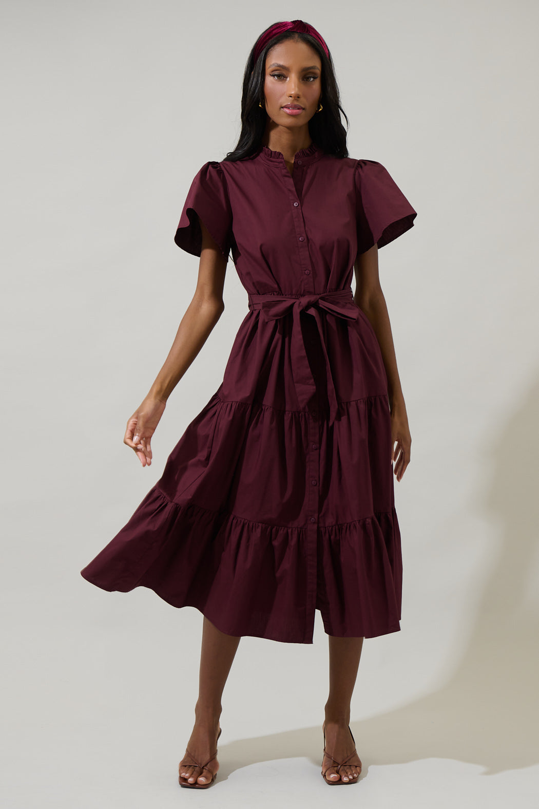 Pilcro Ruffled Smocked-waist Button-front Midi Dress Bellucci Poplin Button Front Tiered Midi Dress Sugarlips Pilcro Ruffled Smocked-waist Button-front Midi Dress Bellucci Poplin Button Front Tiered Midi Dress Sugarlips