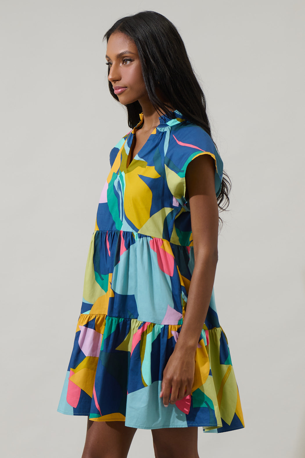 poplin tiered mini dress 100% Organic Cotton Tiered Mini Dress in Ocean Green