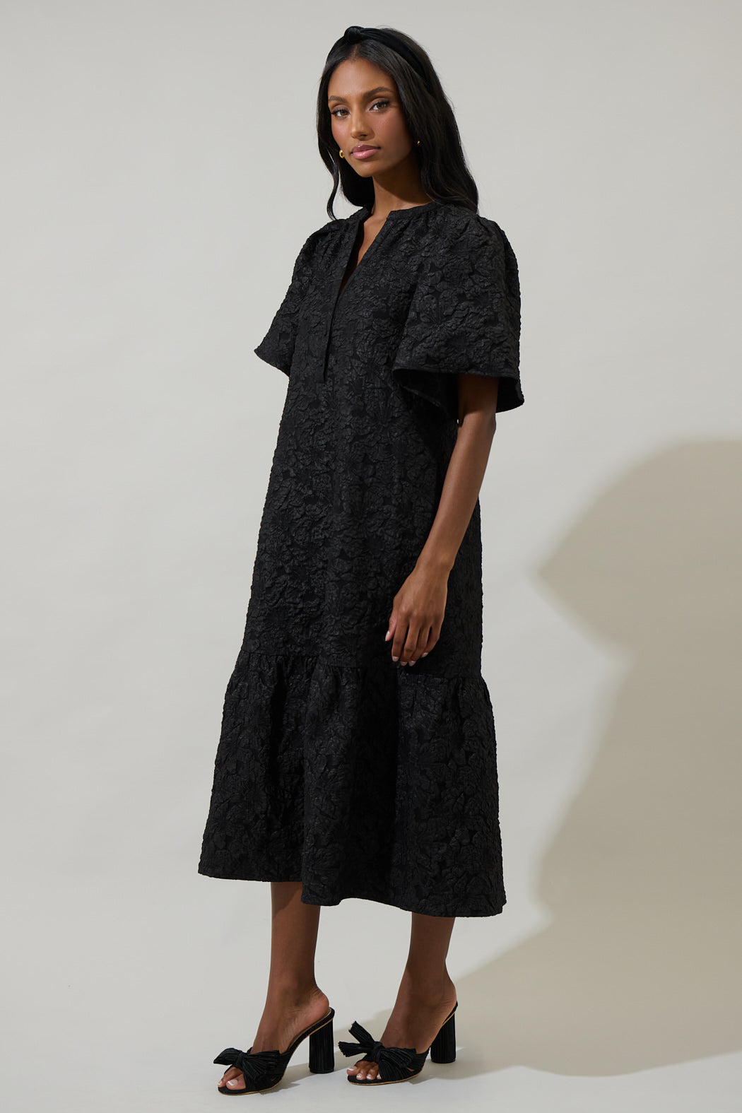sea new york black arielle lace v-neck midi dress Sea Arielle Lace V-Neck Midi Dress