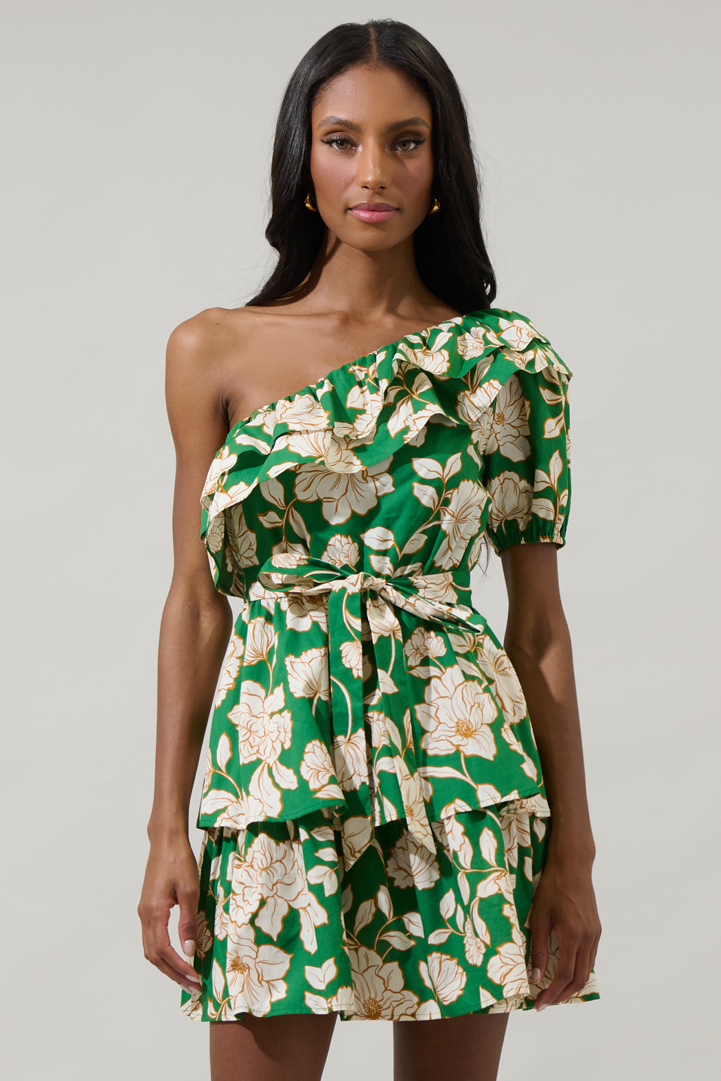 Lucena Floral Irene One Shoulder Mini Dress GREEN-MULTI / M by Sugarlips Lucena Floral Irene One Shoulder Mini Dress GREEN-MULTI / M by Sugarlips