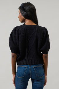 Wish You Well Cable Knit Puff Sleeve Sweater Top