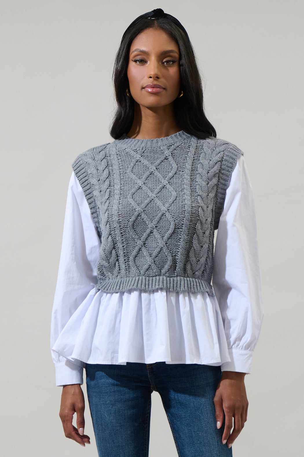 lace up cable knit mixed media off shoulder dress Cozy Luxe Cable Knit Off-The-Shoulder Midi Dress
