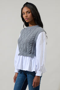 Javelina Mix Media Cable Knit SweaterVest Long Sleeve Top