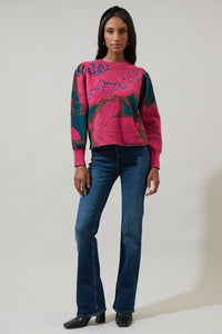 Zinnia Floral Gathered Shoulder Sweater