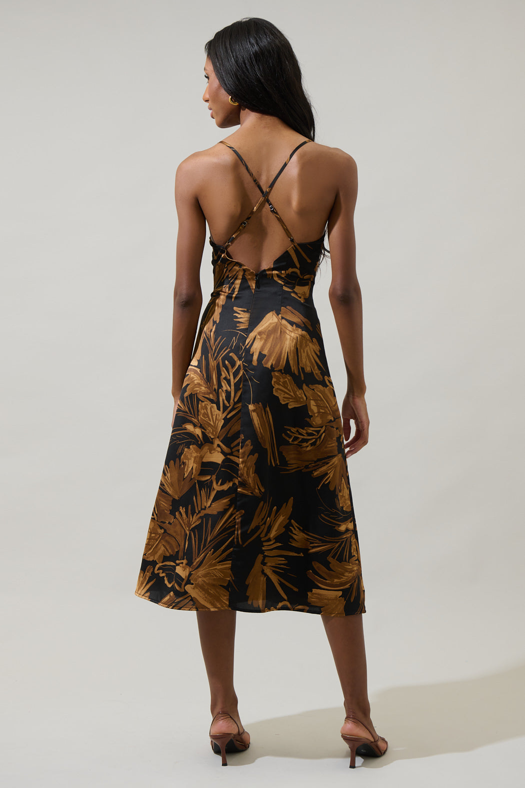 Palm Tropics Midnight Parting Ways Satin Midi Dress Black-Tan / XL by Sugarlips Palm Tropics Midnight Parting Ways Satin Midi Dress Black-Tan / XL by Sugarlips