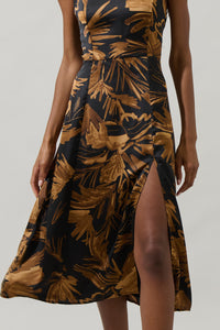 Palm Tropics Midnight Parting Ways Satin Midi Dress