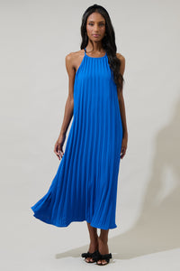 Wenden Halter Neck Pleated Midi Dress