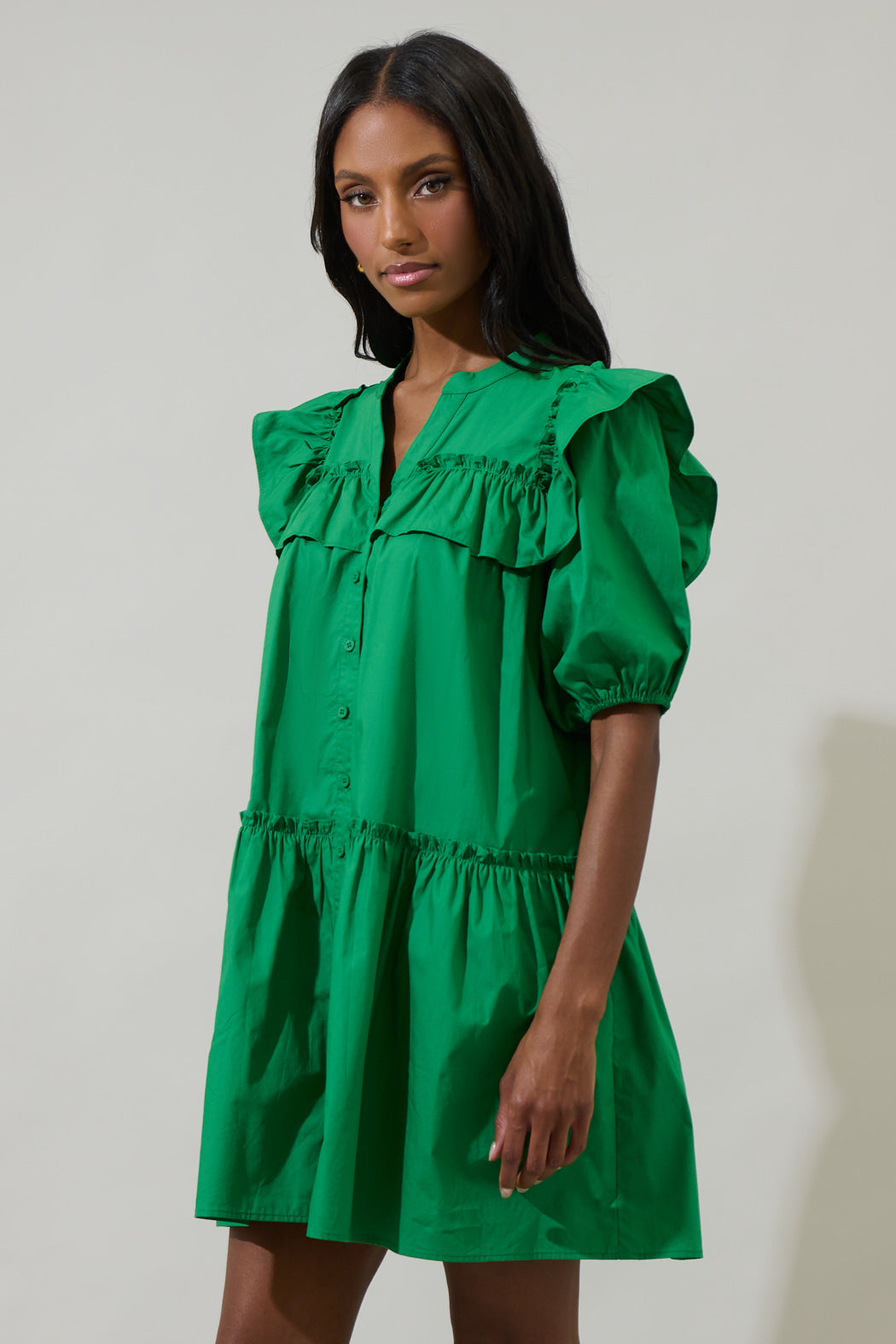 casual ruffle mini dress Swooning Ruffle Trim Mini Dress Pink