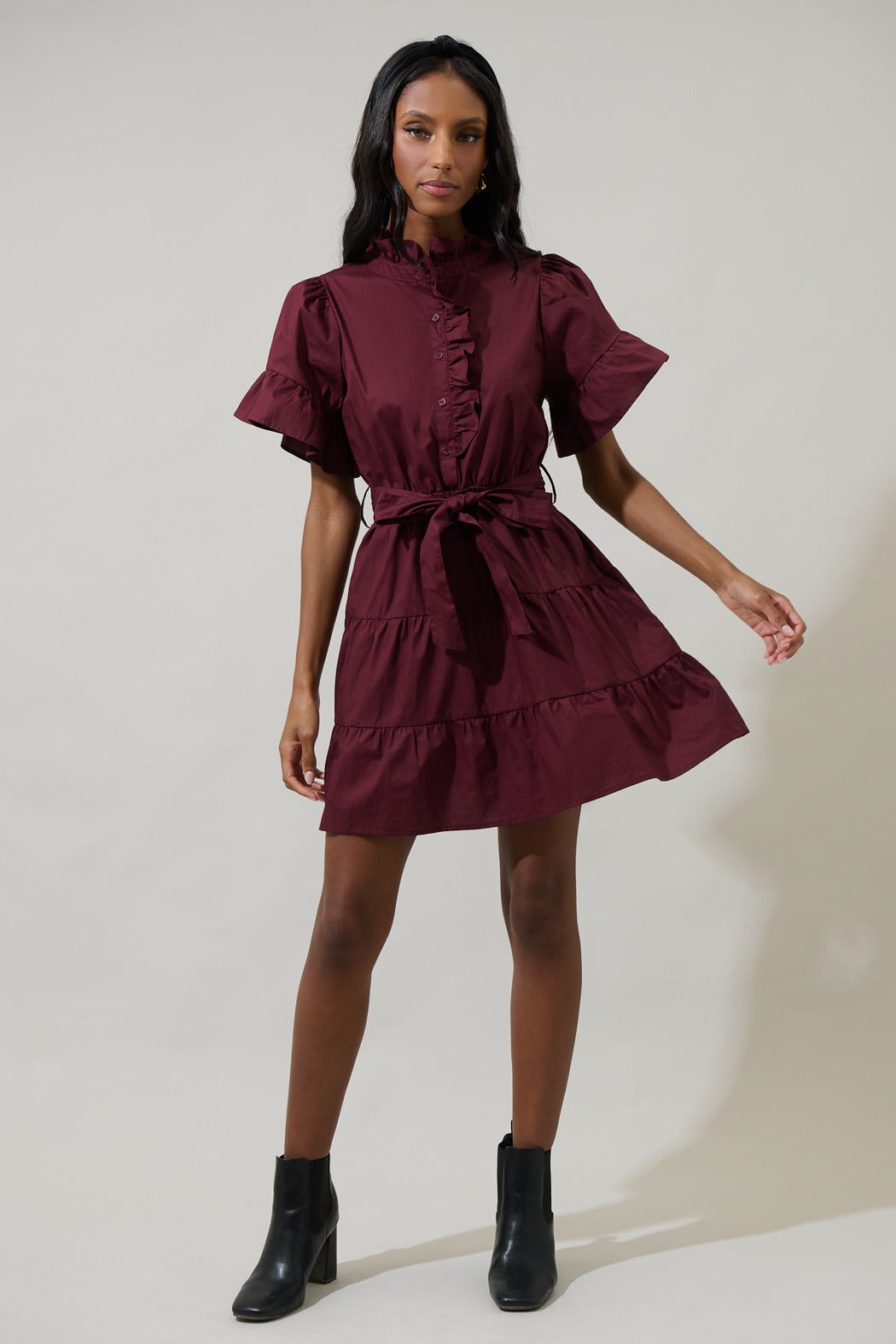 cotton on ruffle dress Free Assembly Women's Cotton Ruffle Midi Dress with Belt and Pockets, Sizes XS-4X