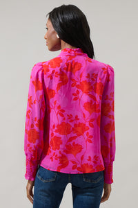 Kensie Floral Etienne Tie Neck Long Sleeve Blouse