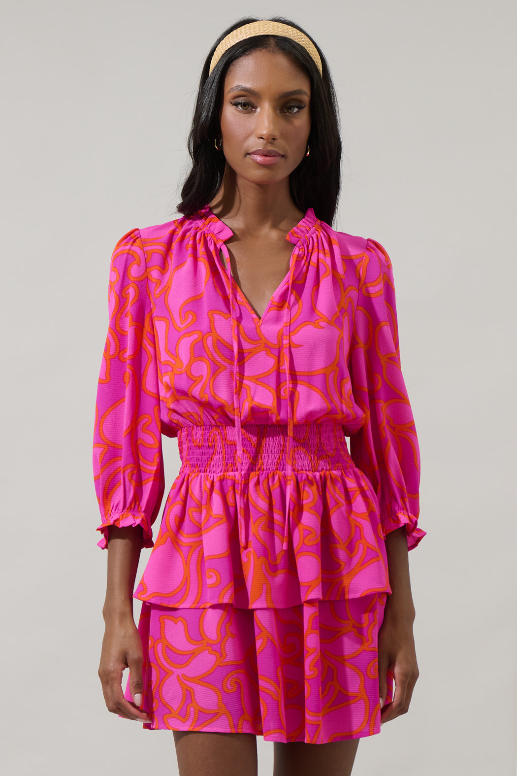Inara Floral Starla Smocked Tiered Mini Dress Inara Floral Starla Smocked Tiered Mini Dress