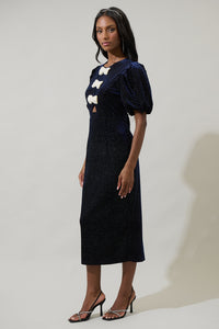 Nelly Dot Velvet Pearl Bow Midi Dress