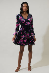 Tulda Floral Amari Velvet Tiered Mini Dress