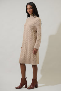 Raven Cable Knit Sweater Midi Dress