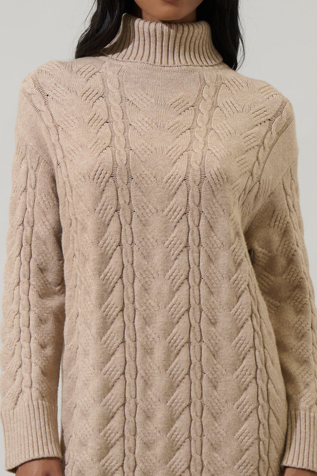 Raven Cable Knit Sweater Midi Dress TAUPE / S by Sugarlips Raven Cable Knit Sweater Midi Dress TAUPE / S by Sugarlips