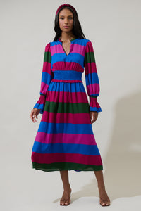 Saige Striped Ria Smocked Midi Dress