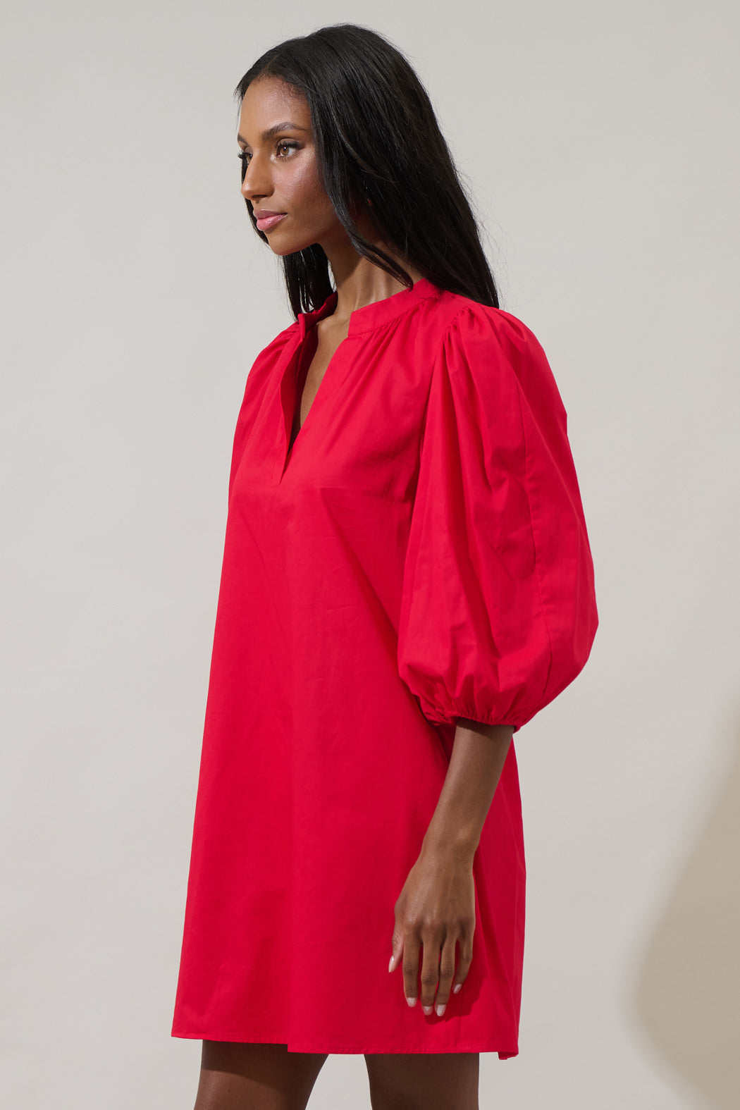shift red dress Victoria Shift Split Neck Mini Dress RED / XL by Sugarlips
