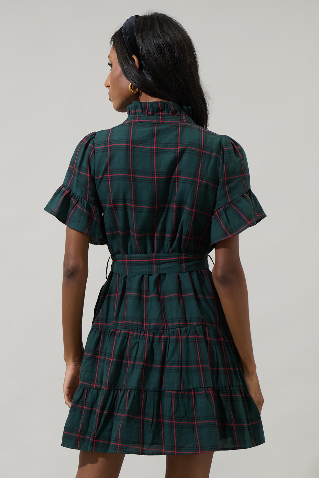 Brook Plaid Cottonwood Ruffle Button Down Mini Dress GREEN-MULTI / M by Sugarlips Brook Plaid Cottonwood Ruffle Button Down Mini Dress GREEN-MULTI / M by Sugarlips