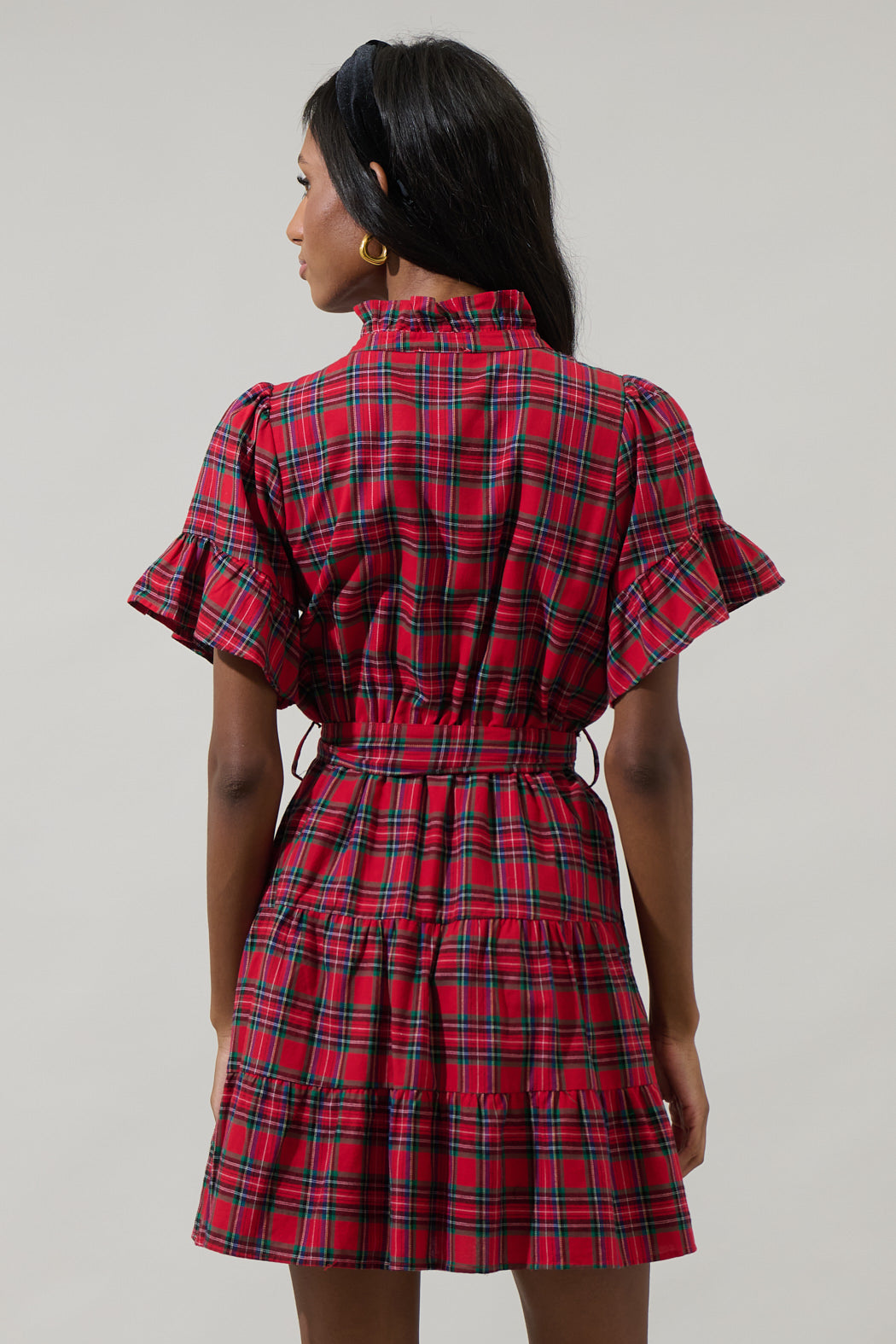 Arvada Plaid Cottonwood Ruffle Button Down Mini Dress Sugarlips Arvada Plaid Cottonwood Ruffle Button Down Mini Dress Sugarlips