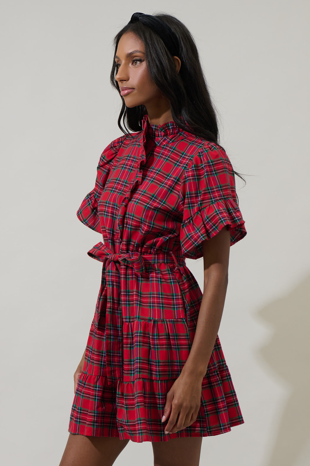 red plaid button up dress Seasons Keep Changing Flannel Dress In Red