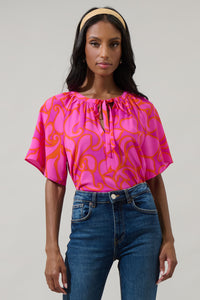 Inara Floral Roxette Raglan Tie Neck Blouse