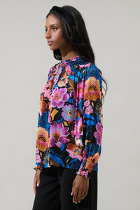 Kadence Floral Bonsoir Smocked Raglan Sleeve Blouse