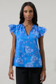 Selma Floral Claramay Ruffle Split Neck Cotton Voile Top