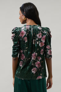 Sharon Floral Velvet Drape Sleeve Top