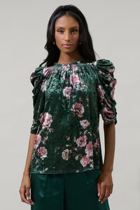 Sharon Floral Velvet Drape Sleeve Top