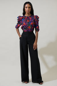 Raveena Midnight Floral Drape Sleeve Top