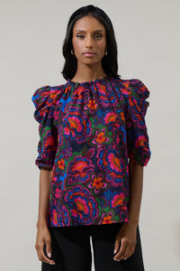 Raveena Midnight Floral Drape Sleeve Top