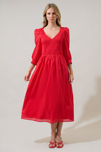 Zelda Smocked Long Sleeve Midi Dress