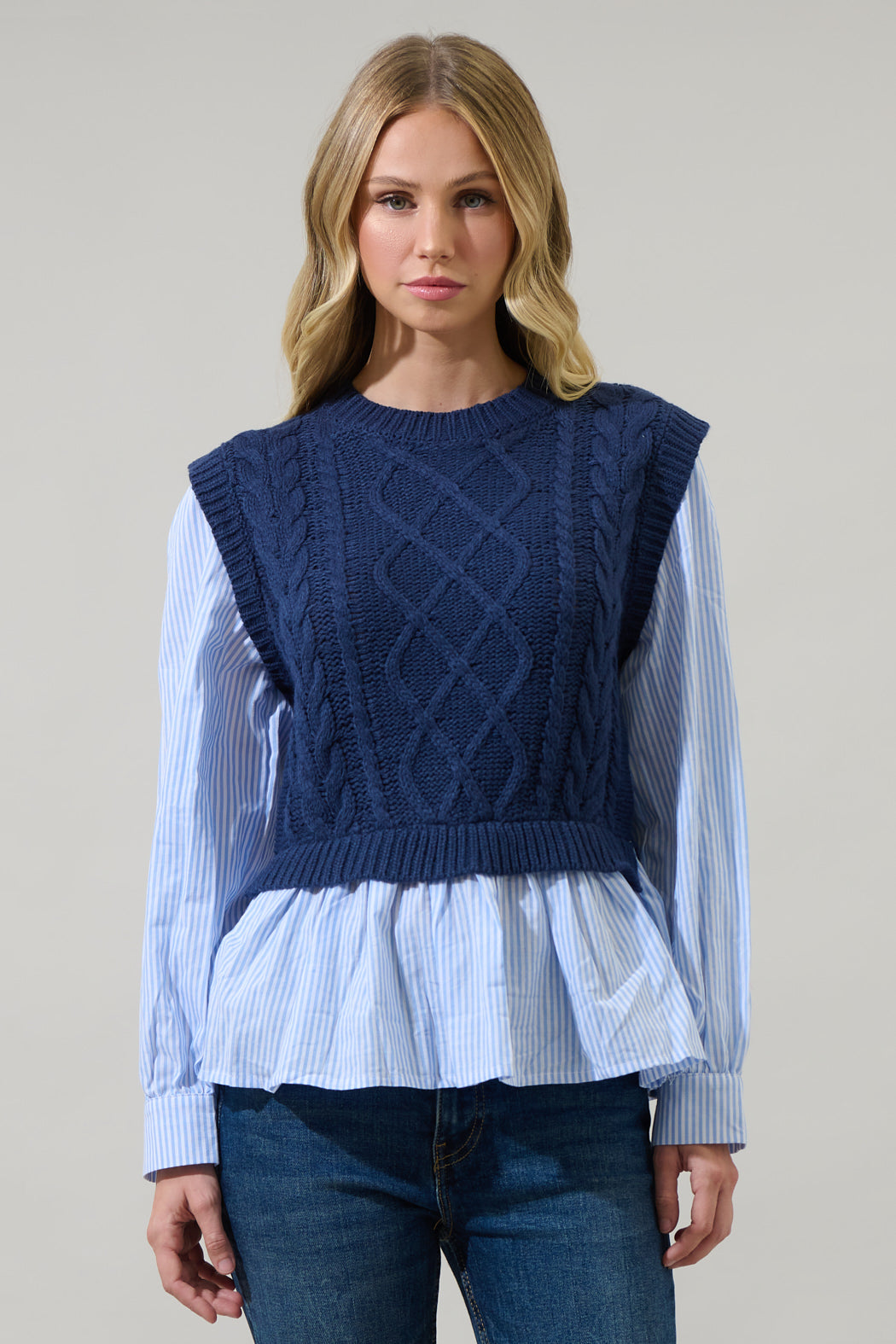 Venus Javelina Cable Knit Sweater Vest Top NAVY / S by Sugarlips Venus Javelina Cable Knit Sweater Vest Top NAVY / S by Sugarlips