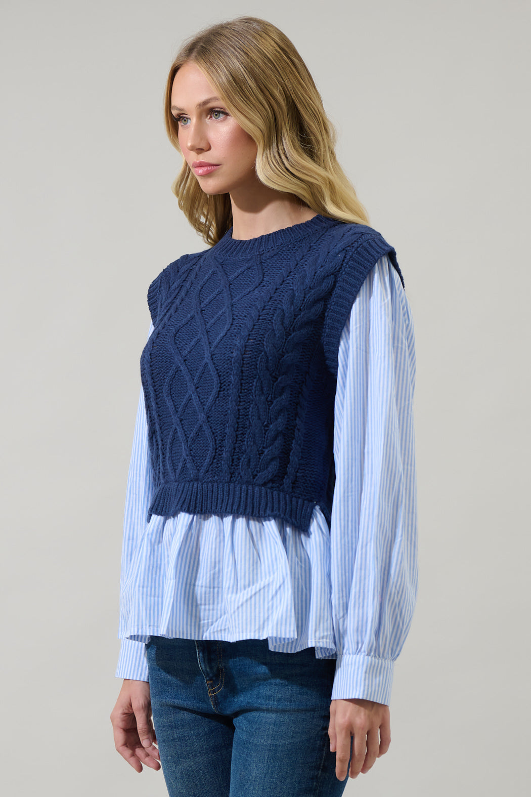 Venus Javelina Cable Knit Sweater Vest Top NAVY / S by Sugarlips Venus Javelina Cable Knit Sweater Vest Top NAVY / S by Sugarlips