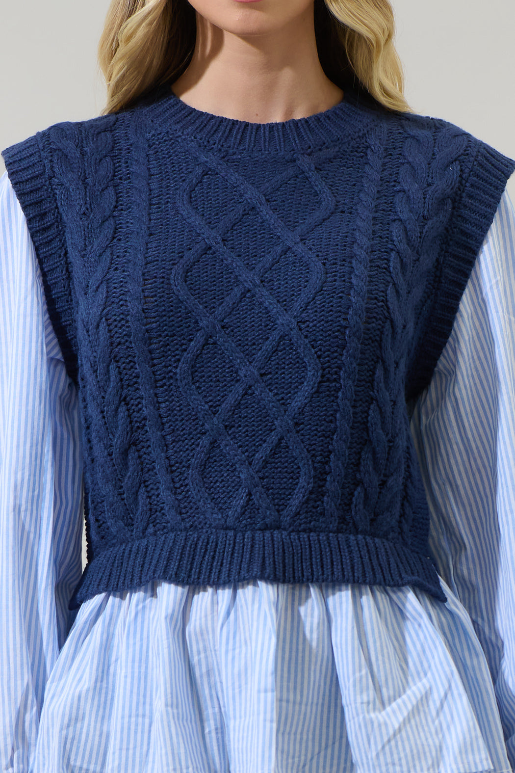 Venus Javelina Cable Knit Sweater Vest Top NAVY / S by Sugarlips Venus Javelina Cable Knit Sweater Vest Top NAVY / S by Sugarlips