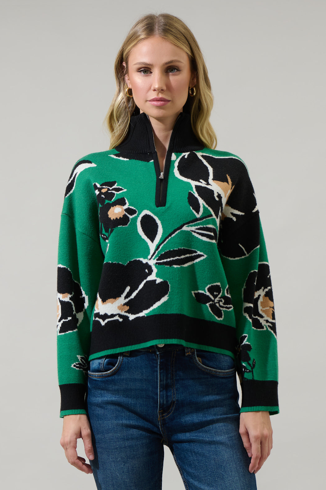 Carrey Floral Zip Up Sweater – Sugarlips