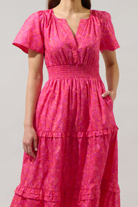 Cerise Floral Palmer Poplin Tiered Maxi Dress