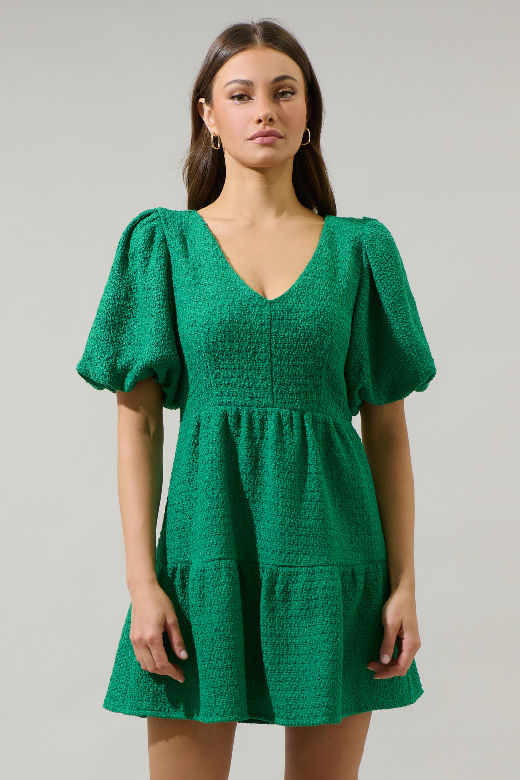 short sleeve tiered mini dress Sung Light Clothing Short Sleeve Tiered Solid Mini Dress