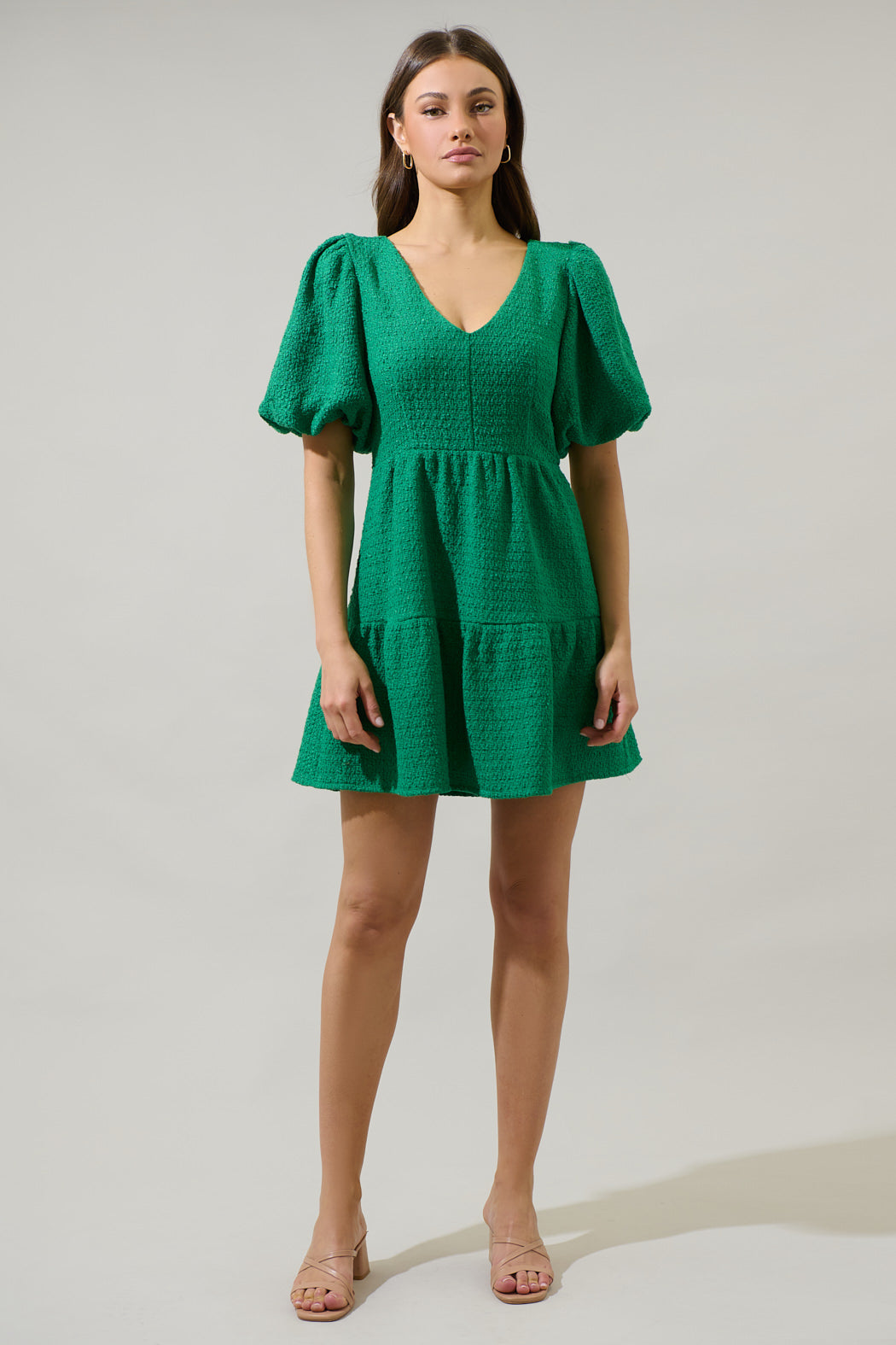Trista Tweed May Tiered Mini Dress KELLY-GREEN / S by Sugarlips Trista Tweed May Tiered Mini Dress KELLY-GREEN / S by Sugarlips