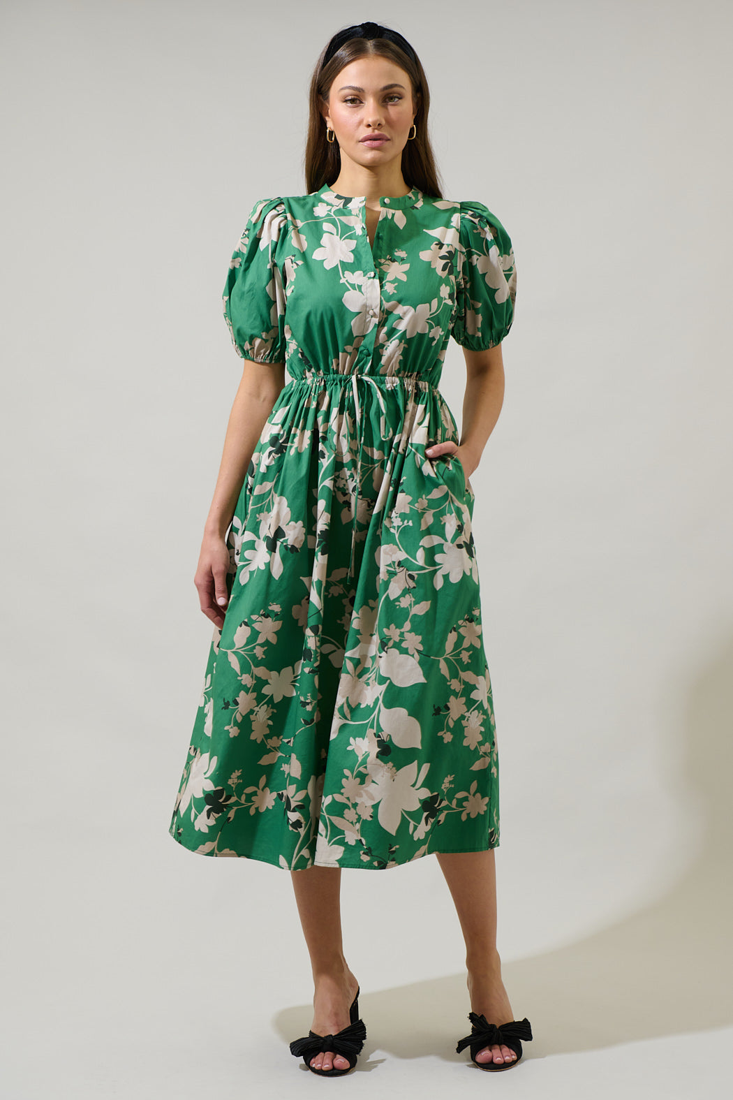 Nora Floral Terri Button Down Midi Dress Multi-Green / L by Sugarlips Nora Floral Terri Button Down Midi Dress Multi-Green / L by Sugarlips