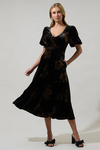 Ace Floral Abrina Velvet Midi Dress