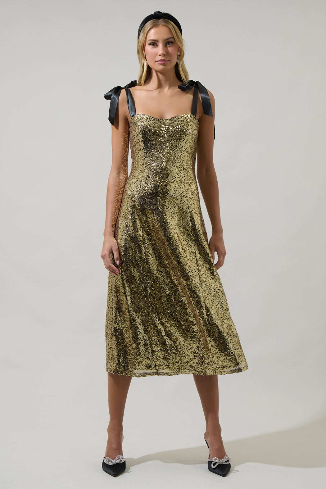 sequinned midi dress Adelisa Sequin Tie Strap Midi Dress